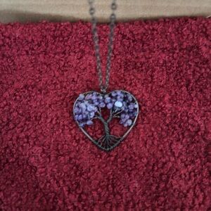 Amethyst Tree of Life Heart Pendant Necklace